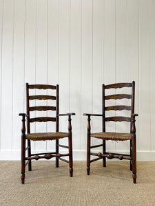 A Pair of English Oak and Elm Yorkshire Ladder Back Occasional Chairs c1890