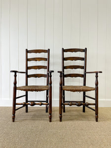 A Pair of English Oak and Elm Yorkshire Ladder Back Occasional Chairs c1890