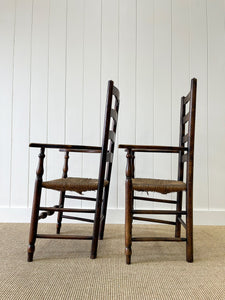 A Pair of English Oak and Elm Yorkshire Ladder Back Occasional Chairs c1890
