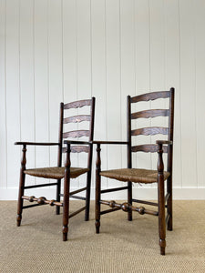 A Pair of English Oak and Elm Yorkshire Ladder Back Occasional Chairs c1890