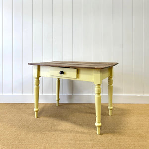 An English Country Pine Painted Yellow Console Table or Desk c1860