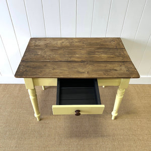 An English Country Pine Painted Yellow Console Table or Desk c1860