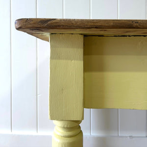 An English Country Pine Painted Yellow Console Table or Desk c1860