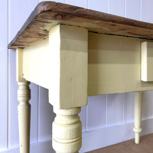 An English Country Pine Painted Yellow Console Table or Desk c1860