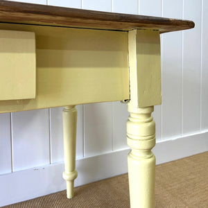 An English Country Pine Painted Yellow Console Table or Desk c1860