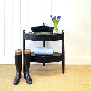 An English Country Ebonized Walnut Galleried Washstand or Corner Table