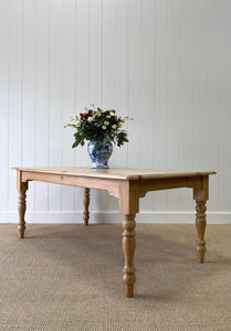 Vintage English Country Pine Waxed 6ft Dining Harvest Table