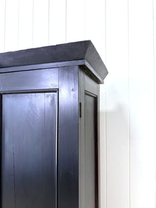 A Large 19th Century English Pine Ebonized Linen Press Wardrobe Cupboard