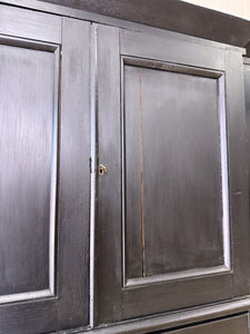 A Large 19th Century English Pine Ebonized Linen Press Wardrobe Cupboard
