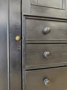 A Large 19th Century English Pine Ebonized Linen Press Wardrobe Cupboard