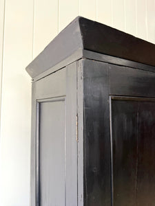 A Large 19th Century English Pine Ebonized Linen Press Wardrobe Cupboard
