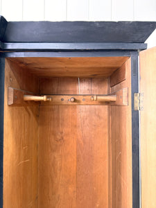 A Large 19th Century English Pine Ebonized Linen Press Wardrobe Cupboard