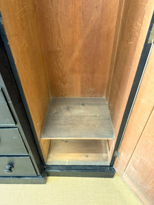 A Large 19th Century English Pine Ebonized Linen Press Wardrobe Cupboard