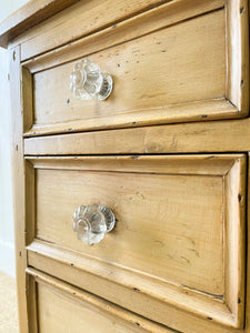 An Antique English Pine Pedestal Desk or Sideboard c1890 with Glass Knobs