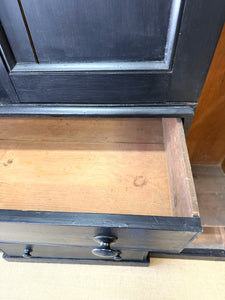 A Large 19th Century English Pine Ebonized Linen Press Wardrobe Cupboard