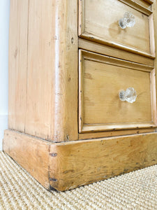 An Antique English Pine Pedestal Desk or Sideboard c1890 with Glass Knobs