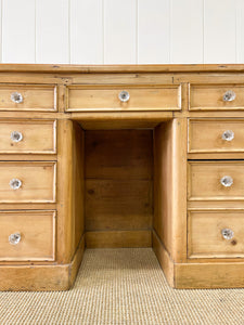 An Antique English Pine Pedestal Desk or Sideboard c1890 with Glass Knobs