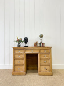 An Antique English Pine Pedestal Desk or Sideboard c1890 with Glass Knobs