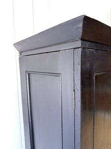 A Large 19th Century English Pine Ebonized Linen Press Wardrobe Cupboard
