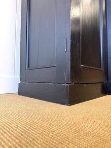 A Large 19th Century English Pine Ebonized Linen Press Wardrobe Cupboard