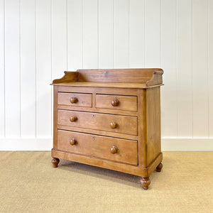An Antique English Pine Chest of Drawers Dresser Tulip Feet with Gallery c1890