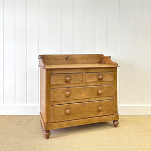 An Antique English Pine Chest of Drawers Dresser Tulip Feet with Gallery c1890