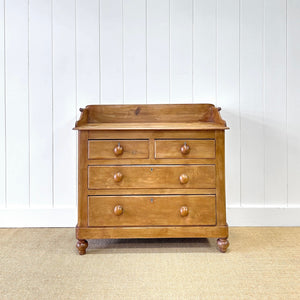 An Antique English Pine Chest of Drawers Dresser Tulip Feet with Gallery c1890