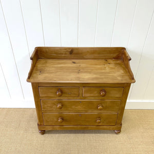 An Antique English Pine Chest of Drawers Dresser Tulip Feet with Gallery c1890