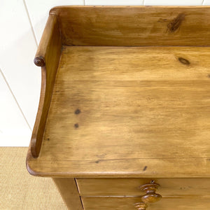 An Antique English Pine Chest of Drawers Dresser Tulip Feet with Gallery c1890