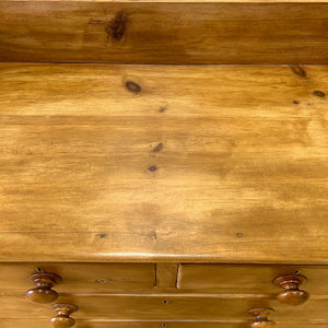 An Antique English Pine Chest of Drawers Dresser Tulip Feet with Gallery c1890