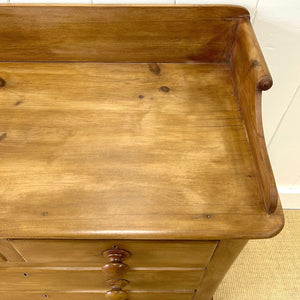 An Antique English Pine Chest of Drawers Dresser Tulip Feet with Gallery c1890