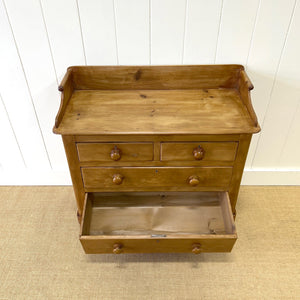 An Antique English Pine Chest of Drawers Dresser Tulip Feet with Gallery c1890