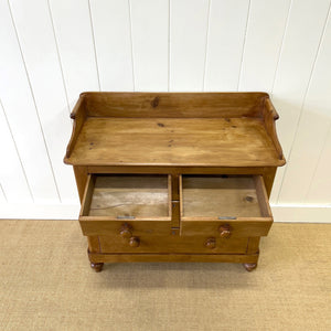 An Antique English Pine Chest of Drawers Dresser Tulip Feet with Gallery c1890