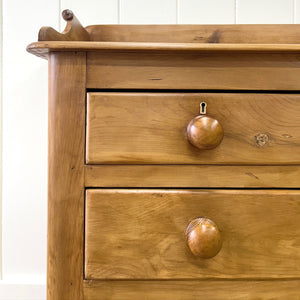An Antique English Pine Chest of Drawers Dresser Tulip Feet with Gallery c1890