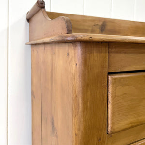 An Antique English Pine Chest of Drawers Dresser Tulip Feet with Gallery c1890