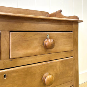 An Antique English Pine Chest of Drawers Dresser Tulip Feet with Gallery c1890