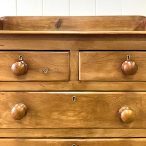 An Antique English Pine Chest of Drawers Dresser Tulip Feet with Gallery c1890