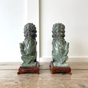 Pair of Vintage Chinese Jade Carved Foo Dog Bookends