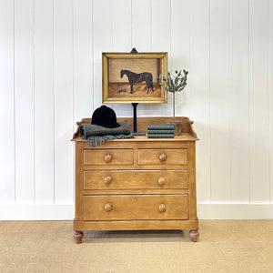 An Antique English Pine Chest of Drawers Dresser Tulip Feet with Gallery c1890