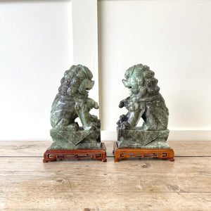 Pair of Vintage Chinese Jade Carved Foo Dog Bookends
