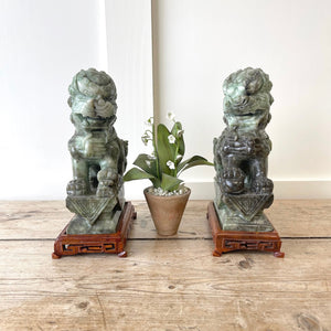 Pair of Vintage Chinese Jade Carved Foo Dog Bookends