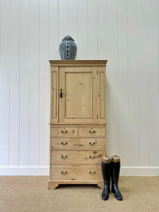 A Diminutive English Pine Country Linen Press or Housekeepers Cupboard Cabinet c1890