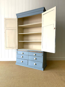 A Beautiful Blue English 19th Century Pine Housekeeper's Cupboard