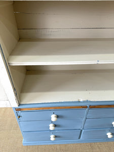 A Beautiful Blue English 19th Century Pine Housekeeper's Cupboard