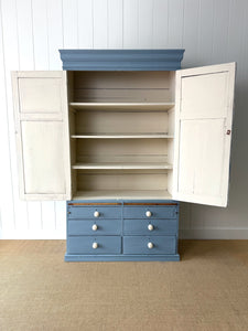A Beautiful Blue English 19th Century Pine Housekeeper's Cupboard