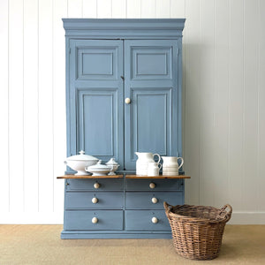 A Beautiful Blue English 19th Century Pine Housekeeper's Cupboard