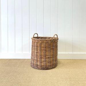 A Large Vintage English Wicker Log Basket