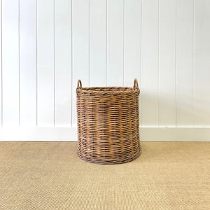 A Large Vintage English Wicker Log Basket