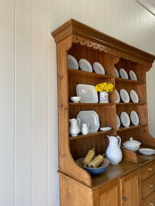 A 19th Century Pine Welsh Dresser or Cupboard with Wood and Brass Hardware