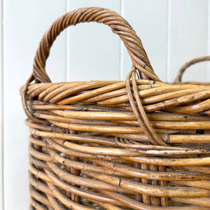 A Large Vintage English Wicker Log Basket